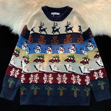 Riolio Men Vintage Sweater Christmas Streetwear Hip Hop Vintage Knit Cartoon Sweaters Autumn Harajuku Fashion Retro Casual Sweater Male